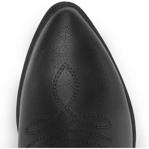 🆕Mysoft Cowboy Heel Boots Women Black PU Embroidered Mid-Calf Pointed Toe - Picture 3 of 7